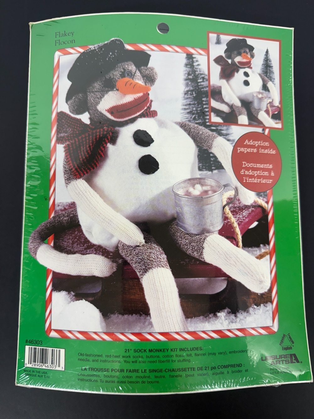 Leisure Arts Flakey Snowman 21" Sock Monkey Craft Kit 46303 Red Heel Socks NIP